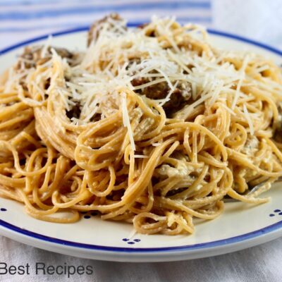 Spaghetti Carbonara with Meatballs