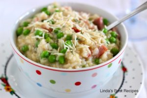 Oven Baked Risotto with Ham and Peas