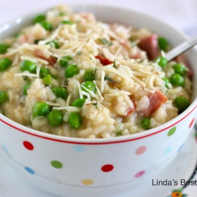 Oven Baked Risotto with Ham and Peas